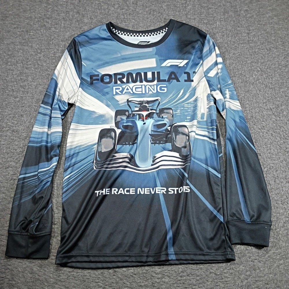 Formula 1 Racing Long Sleeve Shirt Boys XL Blue F1 Graphic The Chase Is On